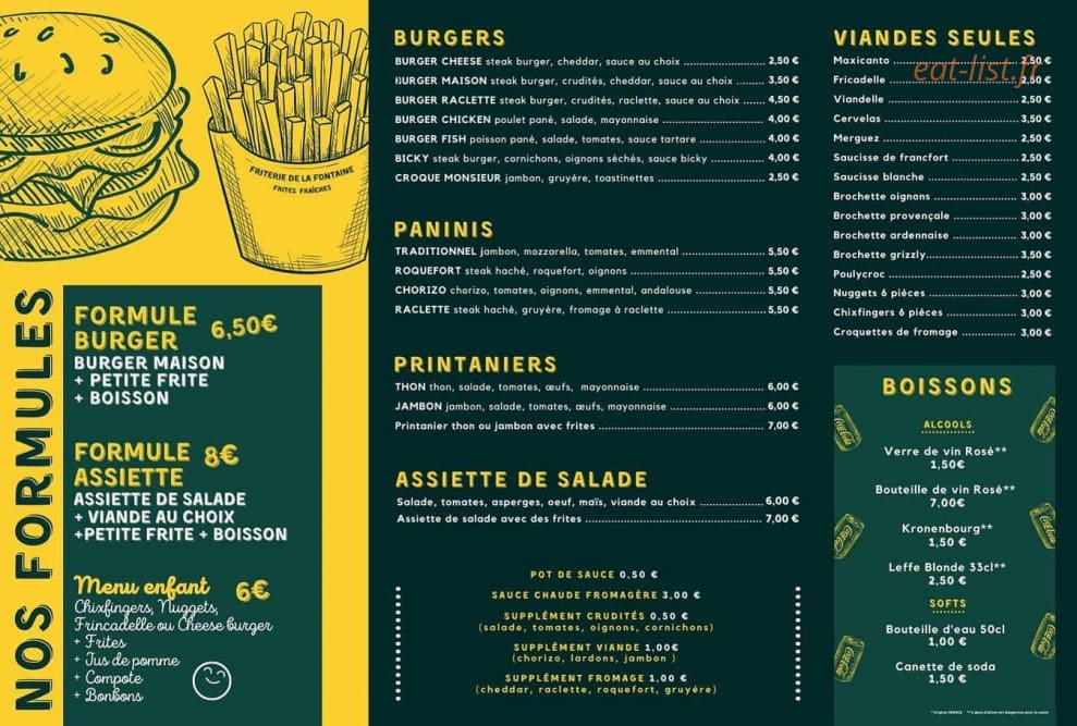 Friterie De La Fontaine — carte page 1