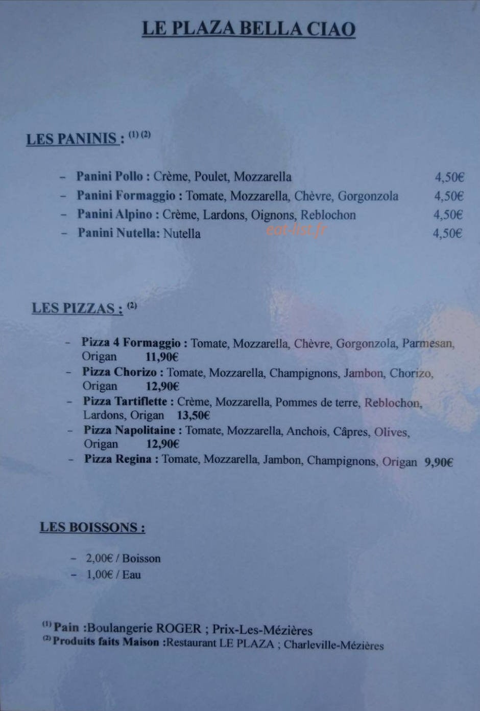 Le Plaza Bella Ciao — carte page 1