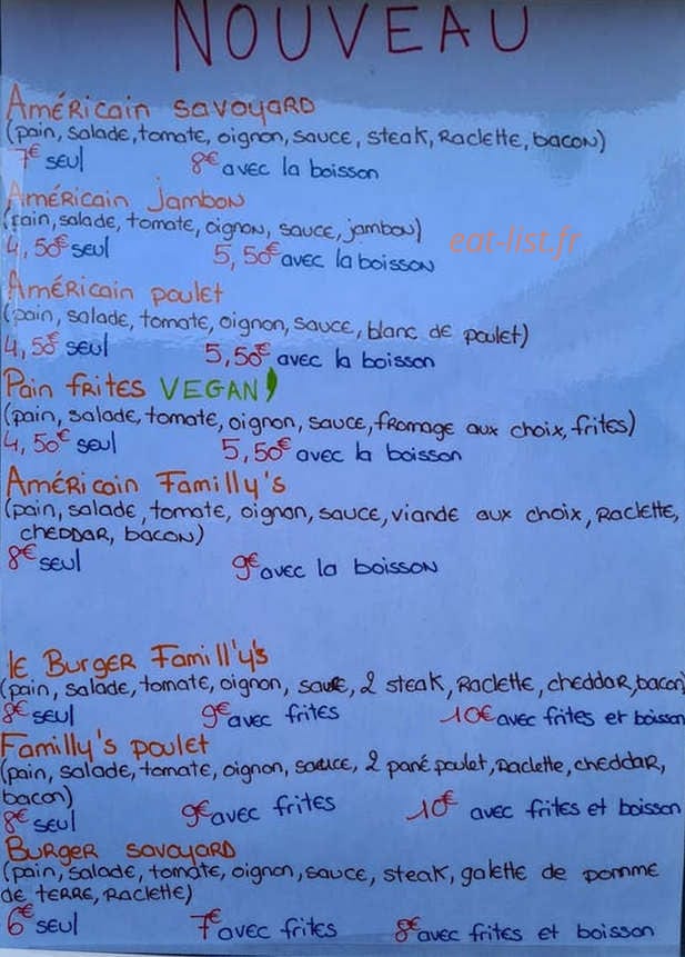 Carte et menu de Famillys friterie à Nouvion sur Meuse — Les nouveautés