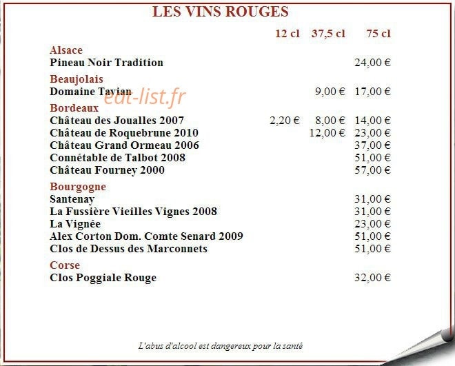 Hostellerie de la Vallée — carte page 14