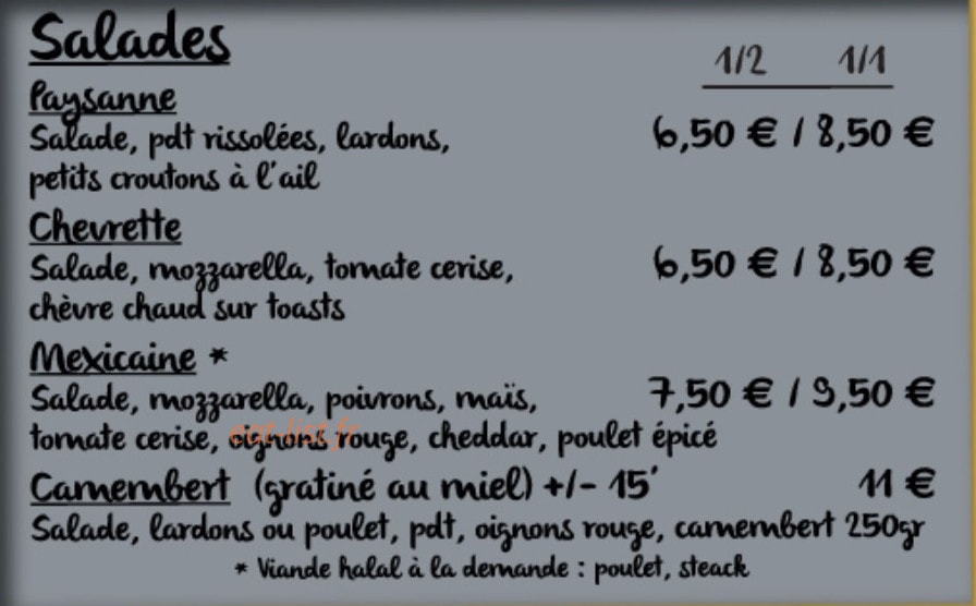 Au p'tit resto chez Sophie — carte page 3