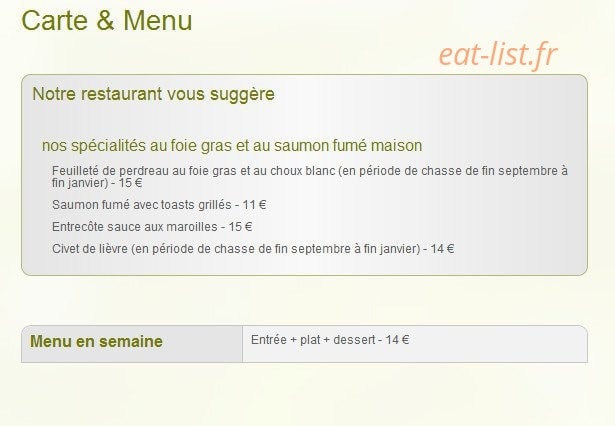 Carte et menu de Au Repos Du Lièvre à Maubert Fontaine — Information sur les menus