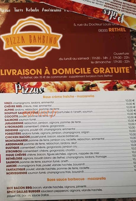 Bambino pizza — carte page 1