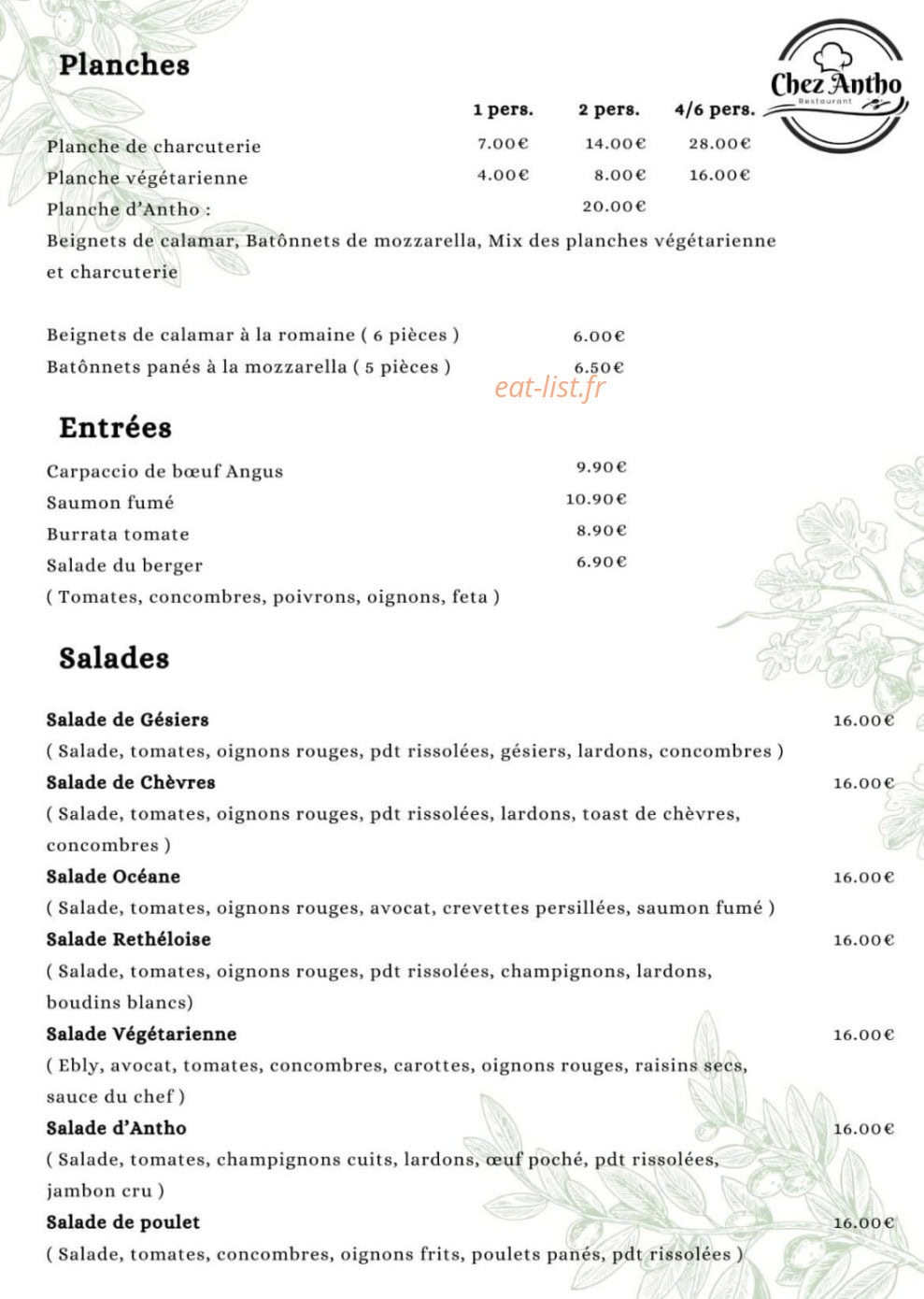 Chez Antho — carte page 2