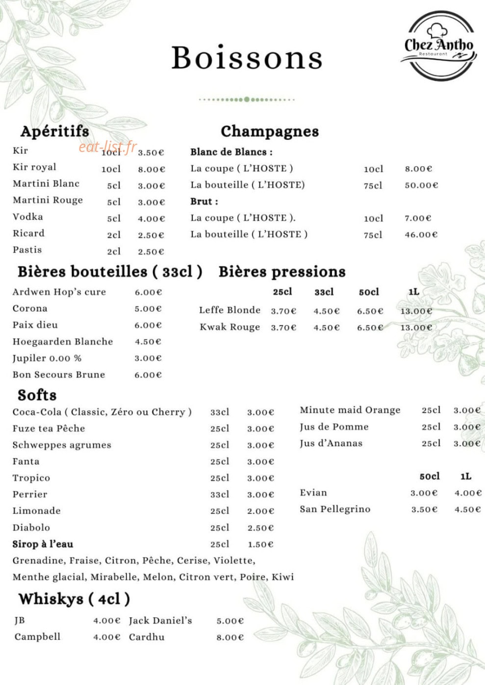 Chez Antho — carte page 8