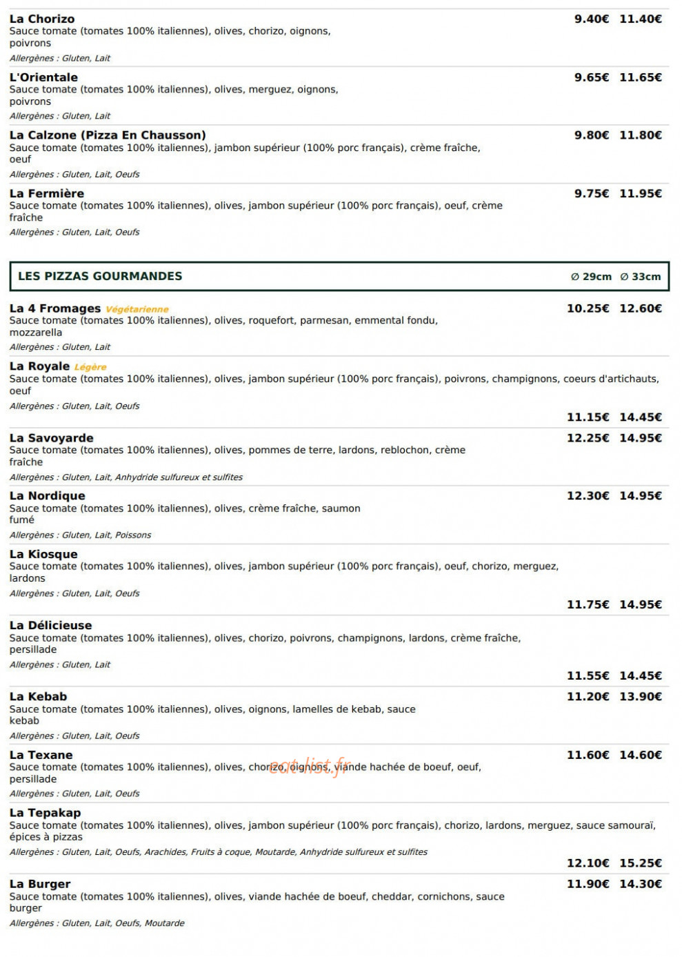 Le Kiosque à Pizzas — carte page 3