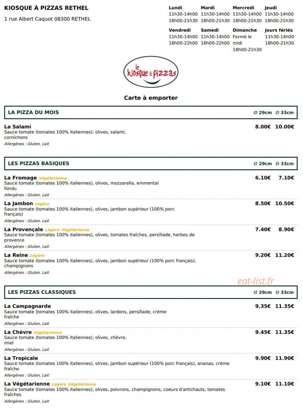 Le Kiosque à Pizzas — carte page 2