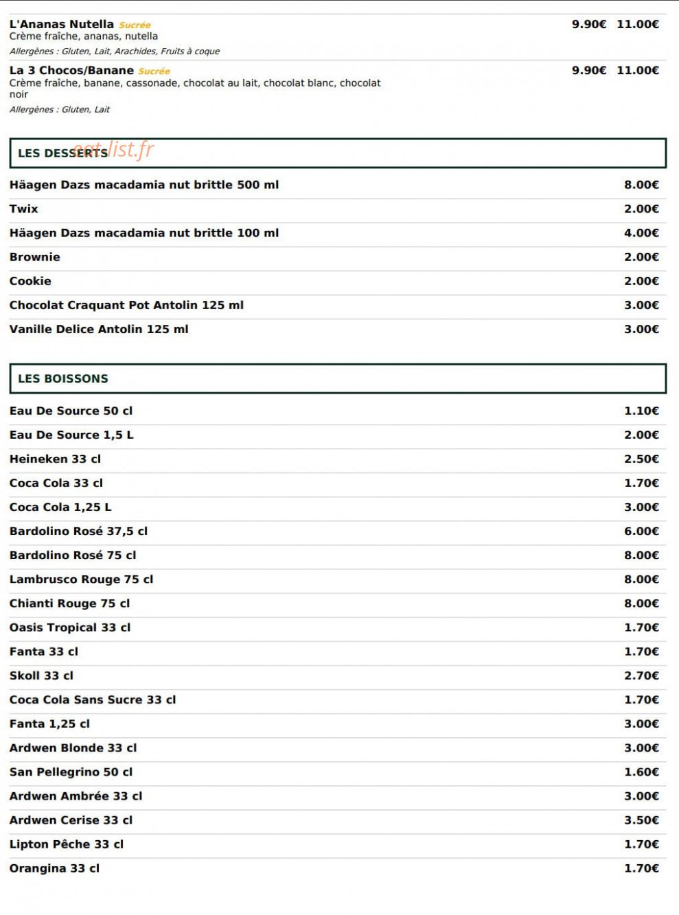 Le Kiosque à Pizzas — carte page 6