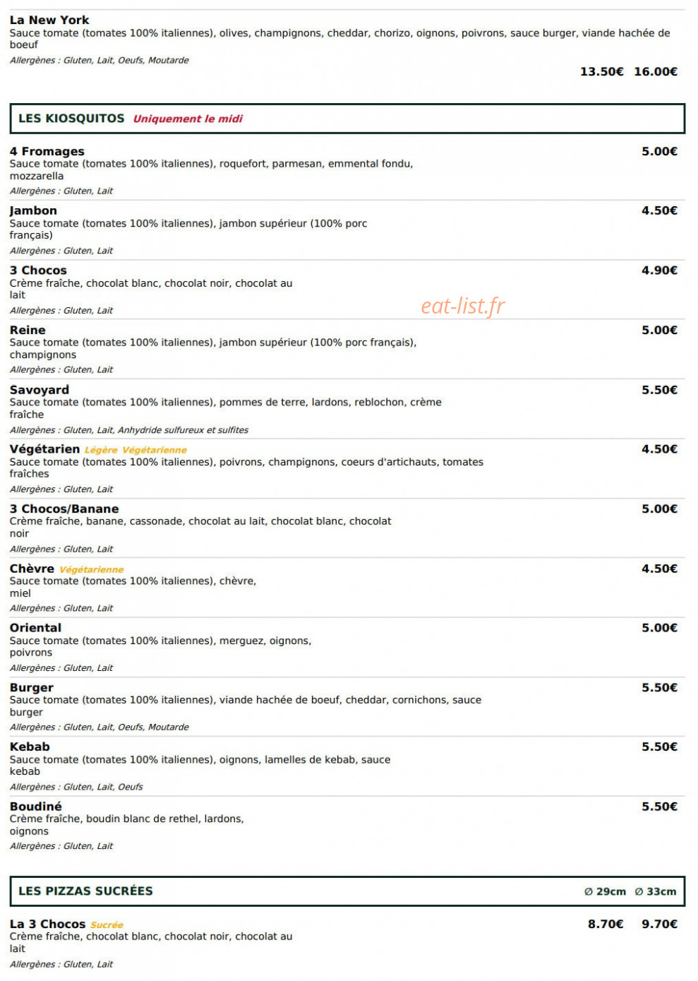 Le Kiosque à Pizzas — carte page 5