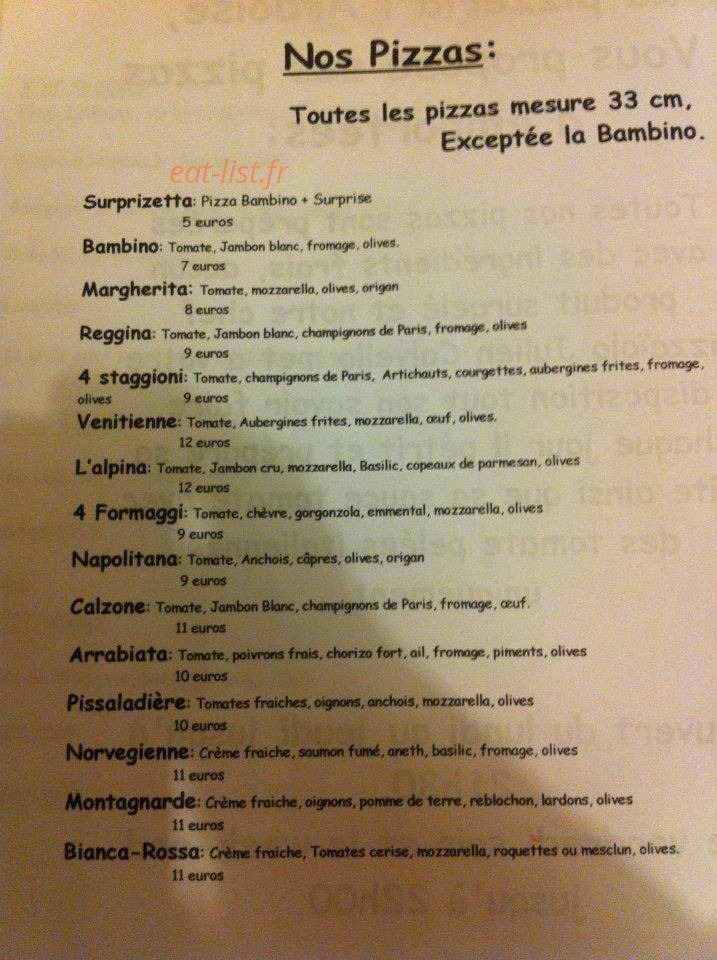 Pizzeria de l'Ardoise — carte page 1