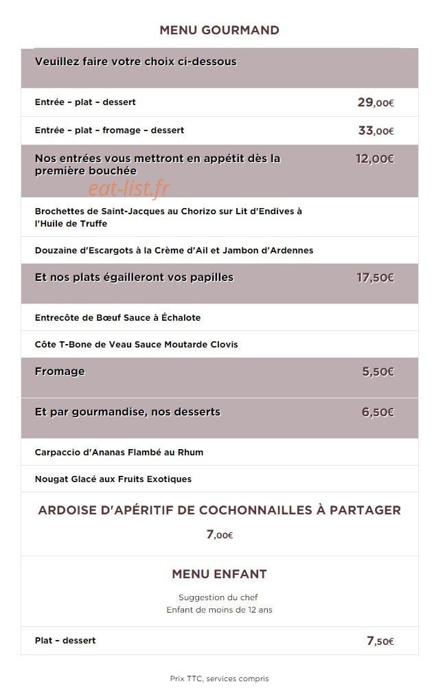 Carte et menu de Auberge du Pied des Monts à Grivy Loisy — Menu gourmand et enfants