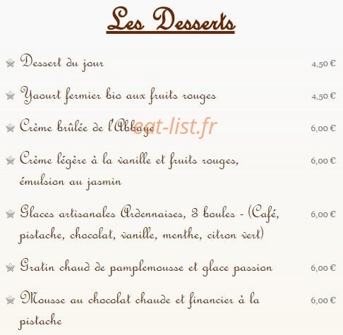 Auberge de l'abbaye — carte page 4