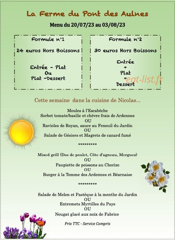La Ferme du pont des Aulnes — carte page 2