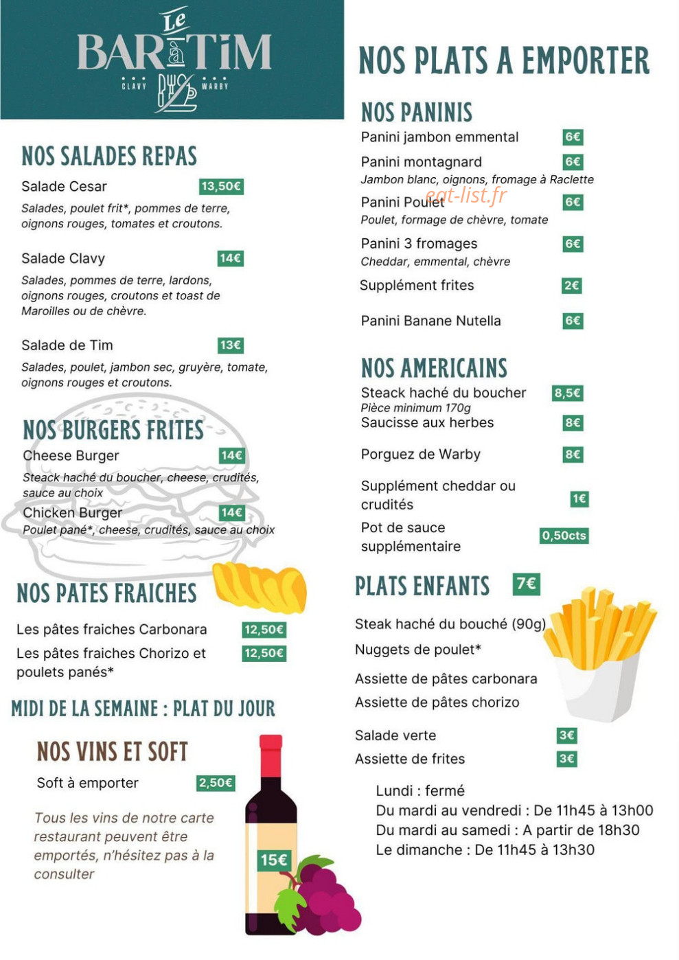 Le Bar à Tim — carte page 1