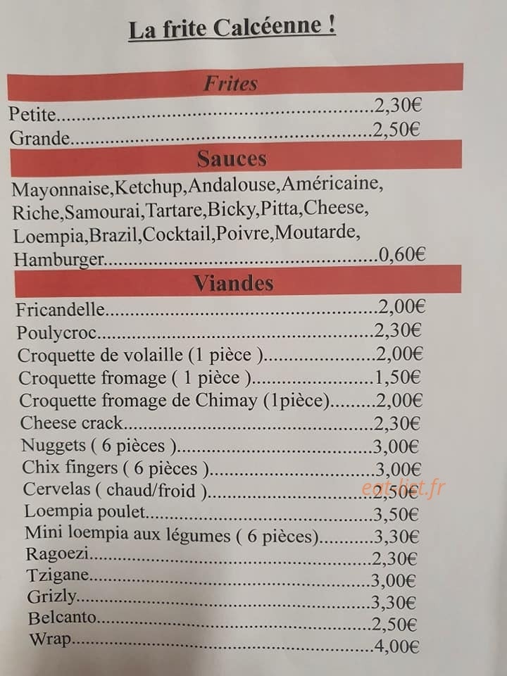 La frite Calcéenne — carte page 1