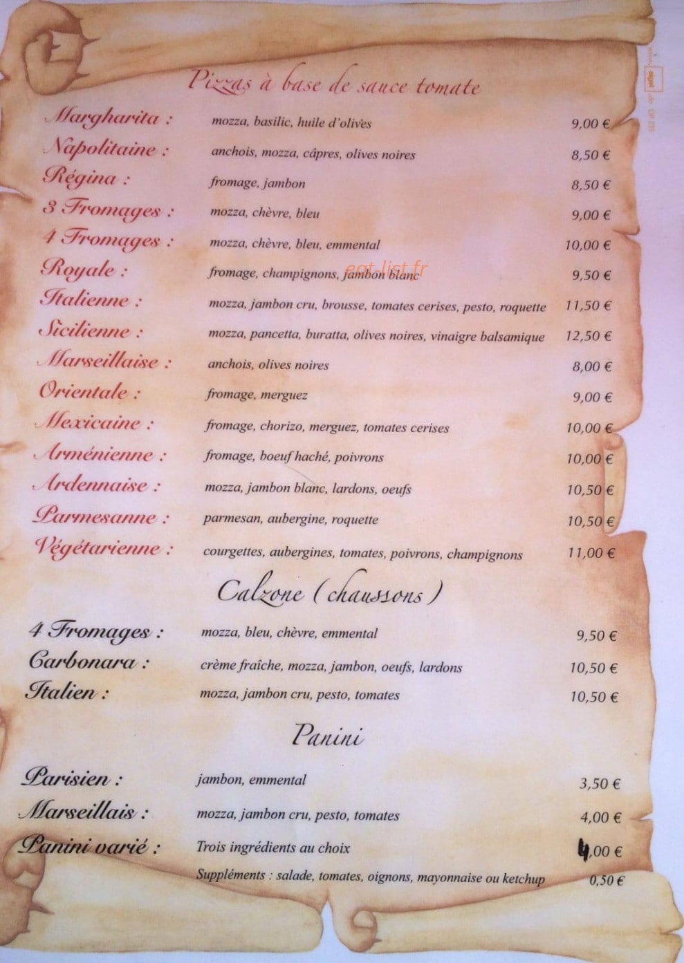 Pizzeria Matizo — carte page 1