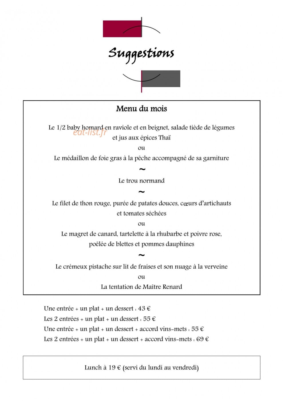 Auberge de la Tour — carte page 1