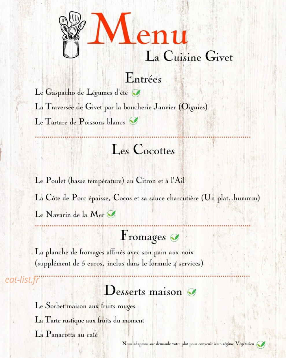 La Cuisine du 19 — carte page 1
