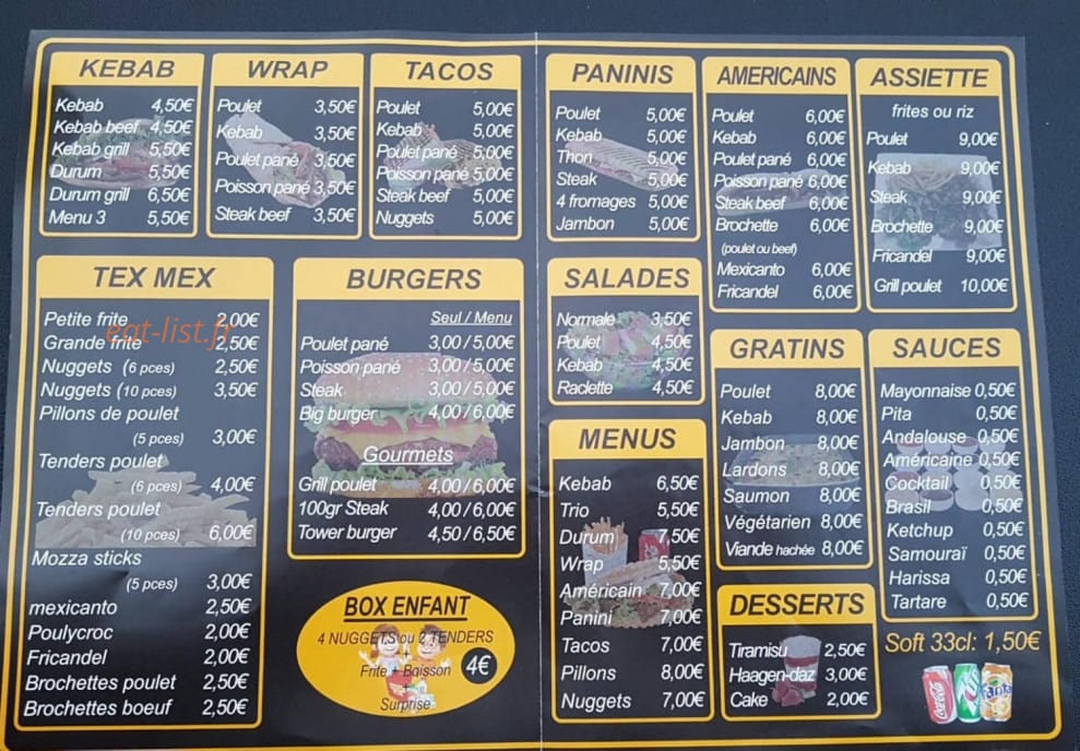 Mister Kebab — carte page 1