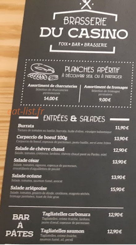 Café Restaurant du Casino — carte page 1