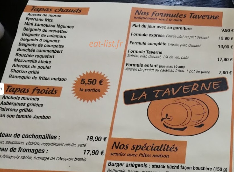 La Taverne — carte page 1