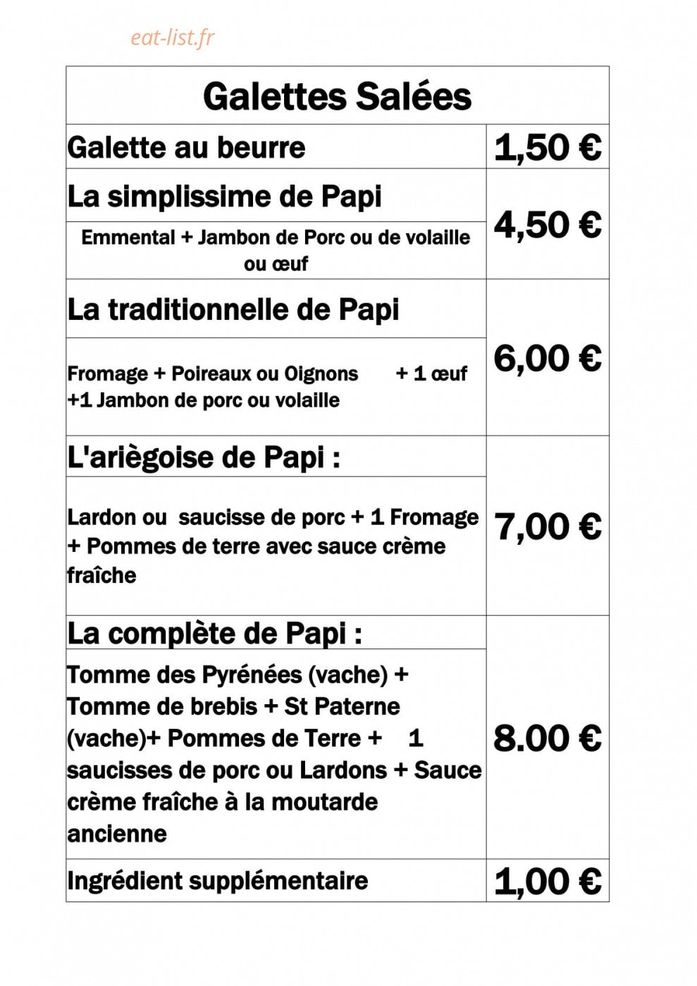 Papicrêp — carte page 2