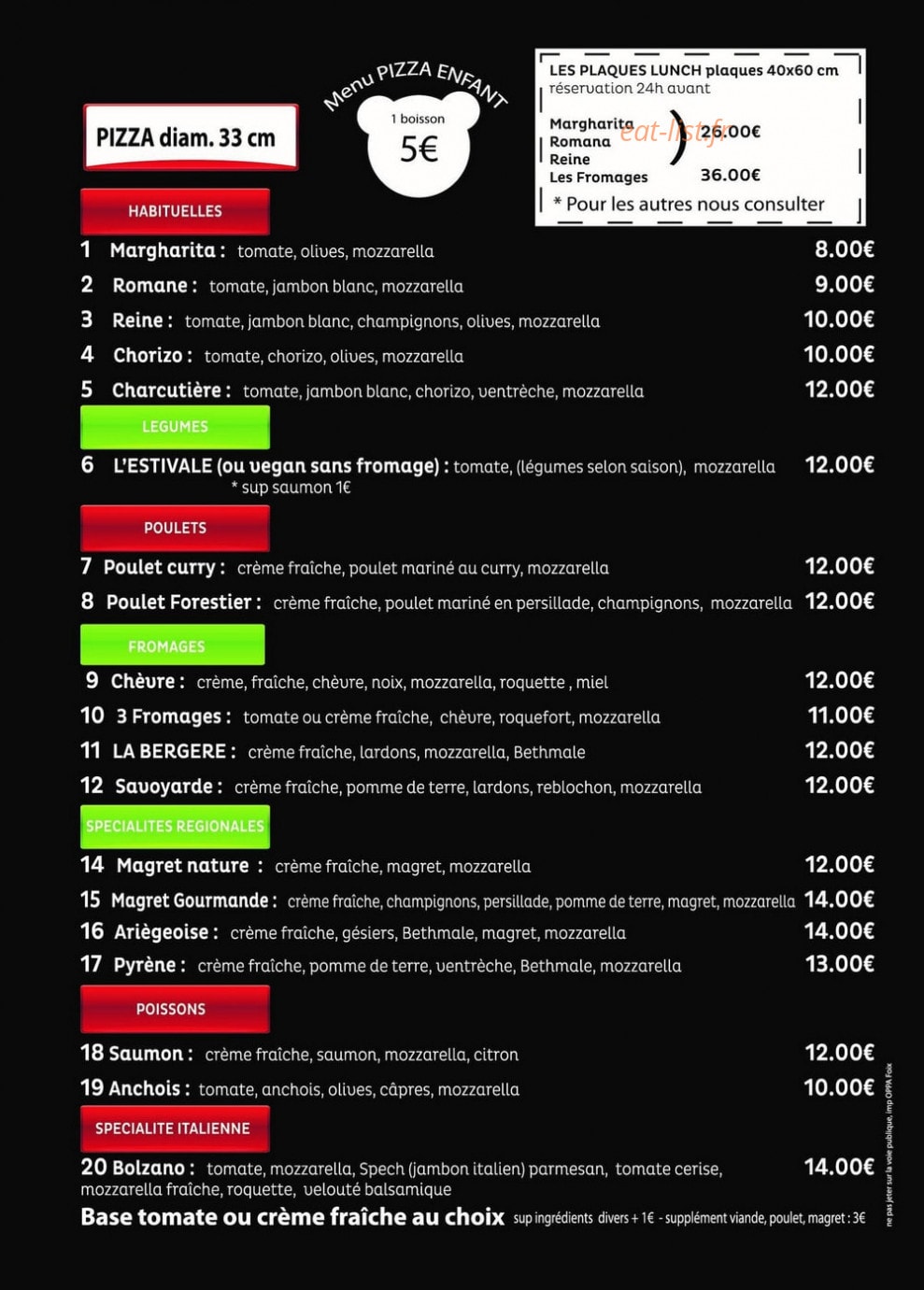 Pizza Casa — carte page 1