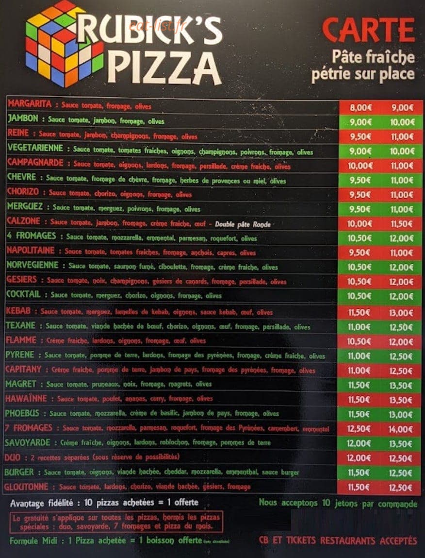 Rubik's pizza — carte page 1