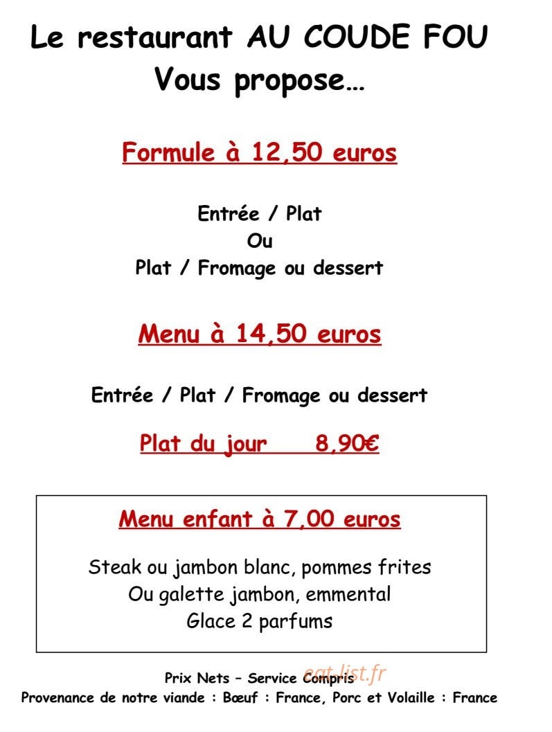 Au Coude Fou — carte page 1