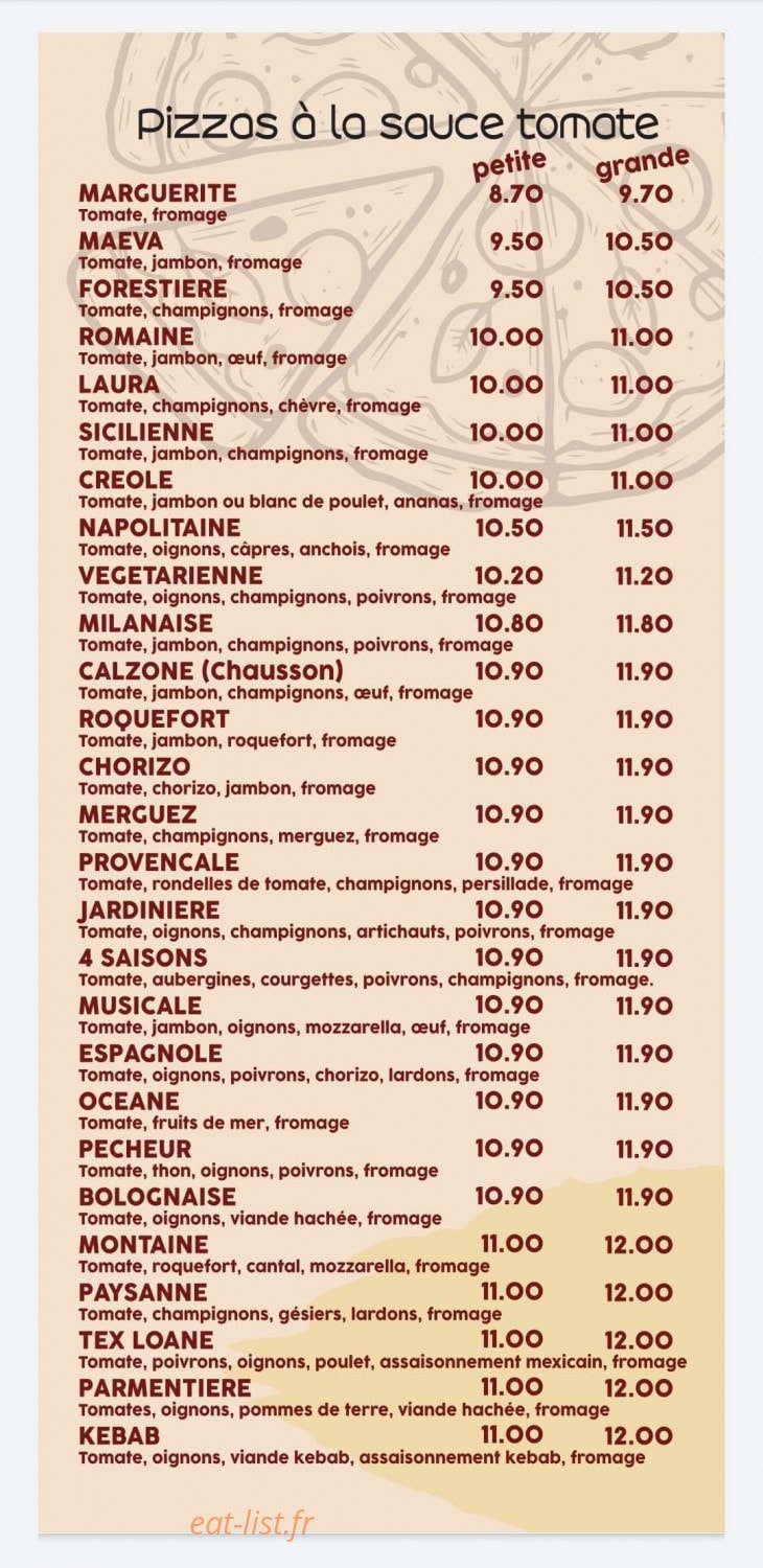 Laëtitia Pizzas — carte page 1