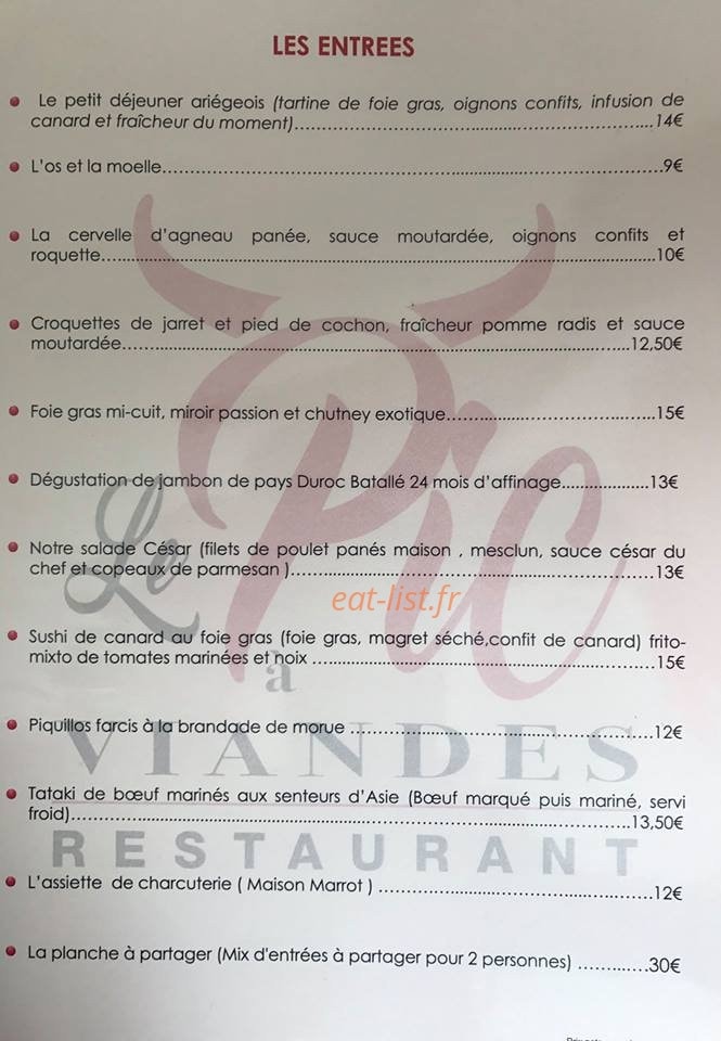 Le Pic a Viandes — carte page 1