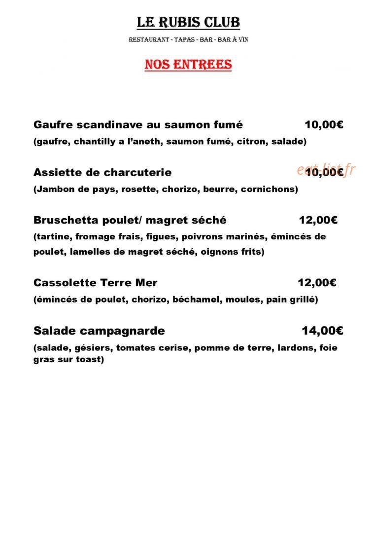 Le Rubis Club — carte page 1