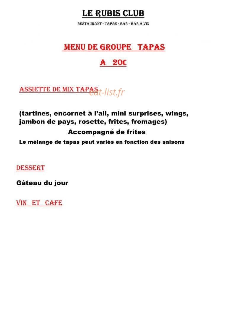 Le Rubis Club — carte page 9