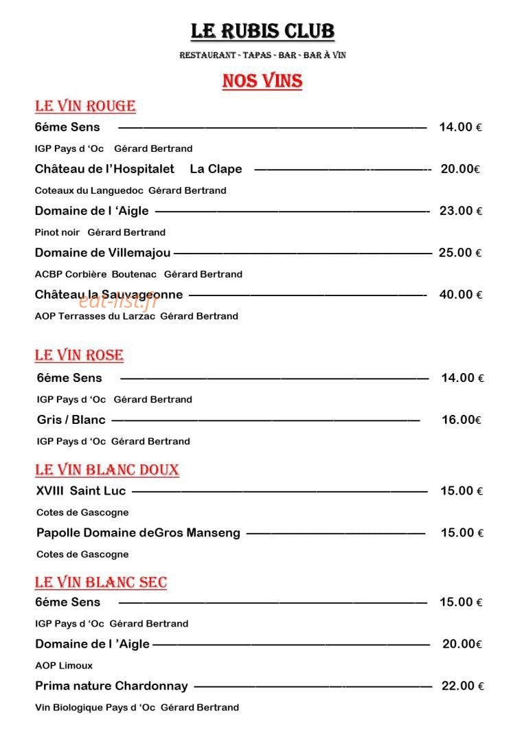 Le Rubis Club — carte page 8