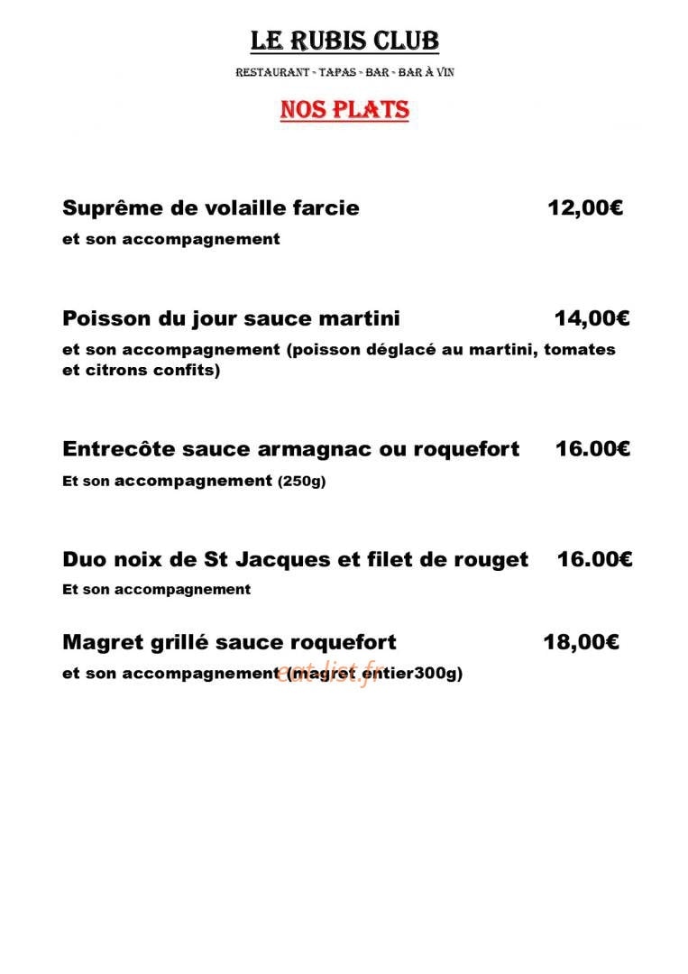 Le Rubis Club — carte page 2