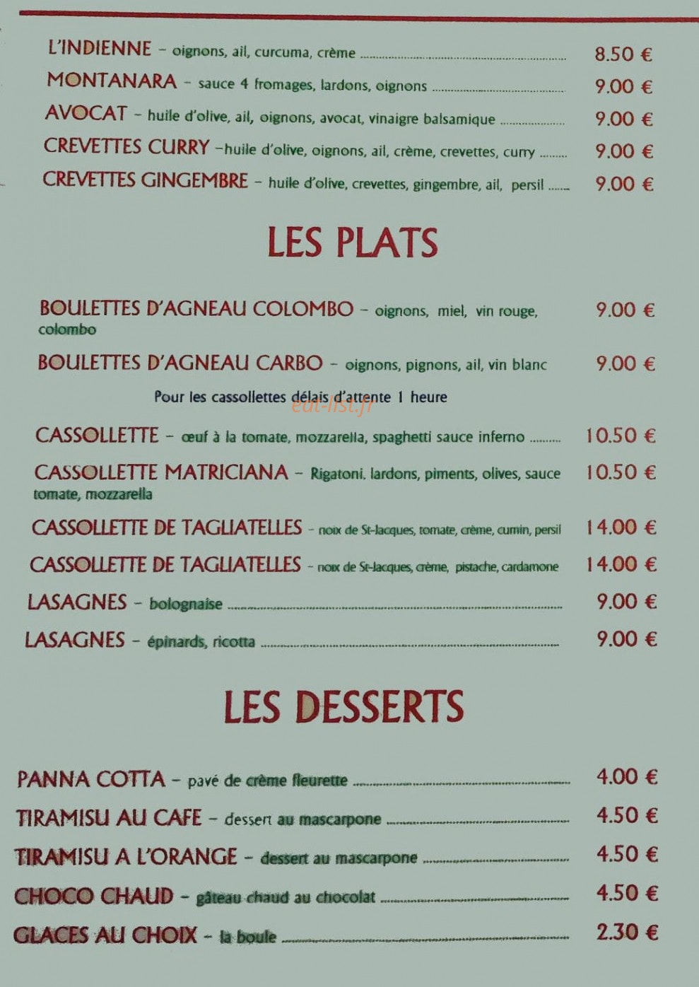 Spaghetti Snack — carte page 1