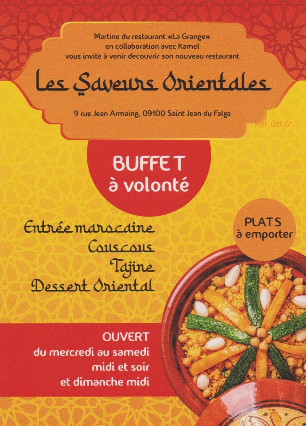 Carte et menu Les Saveurs Orientales Saint Jean du Falga