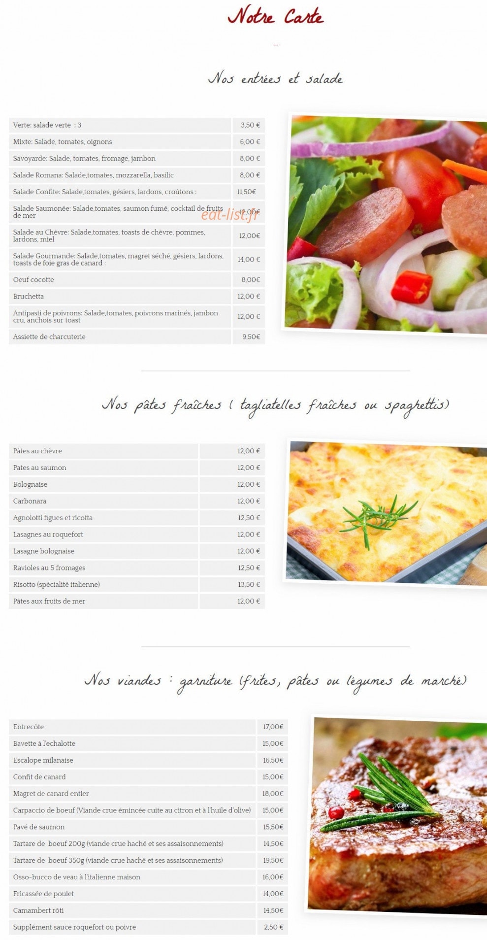La Trattoria — carte page 1