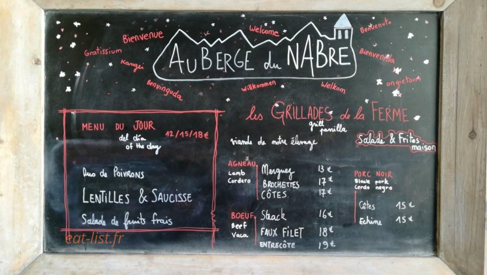 Auberge du Nabre — carte page 1