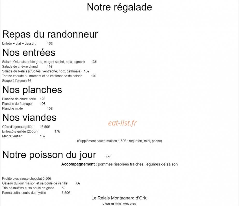 Le Relais Montagnard d'Orlu — carte page 2