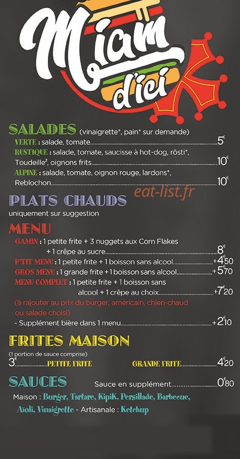 Le Miam d'Ici — carte page 1