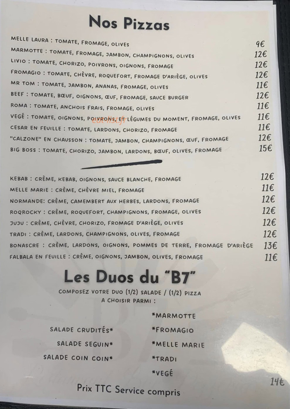 Restaurant  B7 — carte page 1
