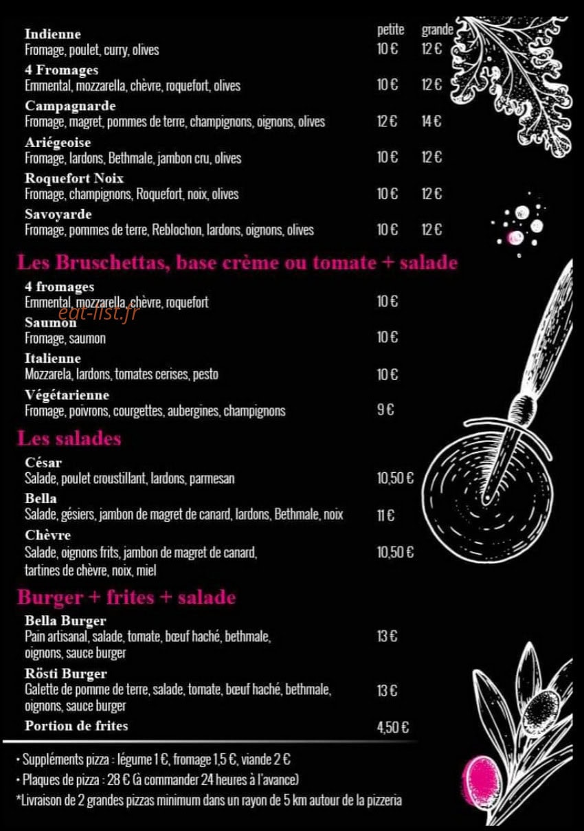 Bella Pizza — carte page 2