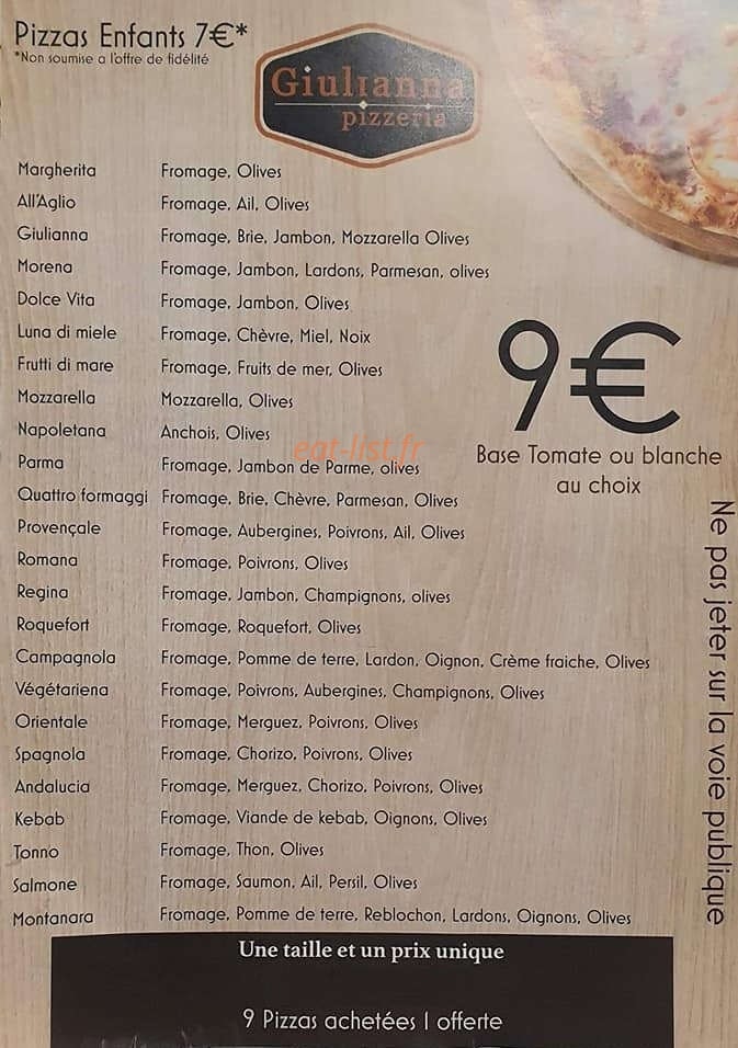 Pizza Giulianna — carte page 1