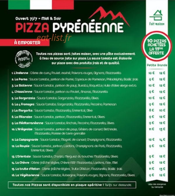 Pizza Pyrénéenne — carte page 1