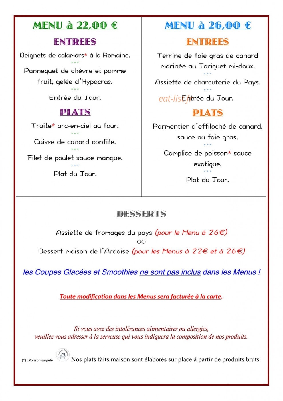 Auberge du Haut Salat — carte page 3
