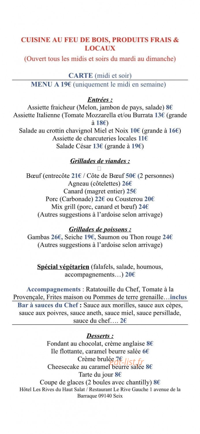 Le Rive Gauche à Seix - menu et photos
