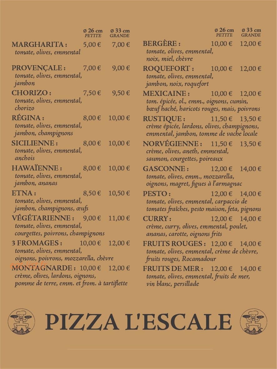 Pizza L'escale — carte page 1