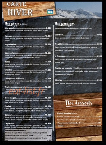 La Grange à Pizzas — carte page 2