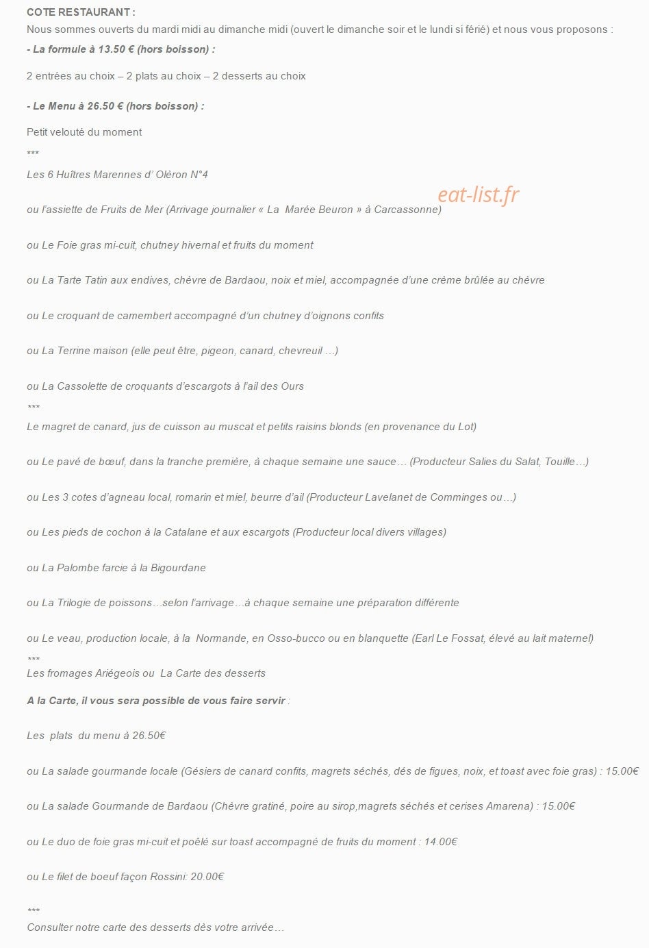 Le bistrot de betchat — carte page 1
